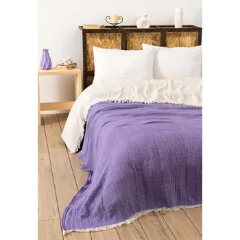 Přehoz na lůžko Fialový mušelínový přehoz na dvoulůžko 230x250 cm – Mijolnir ID_1614524