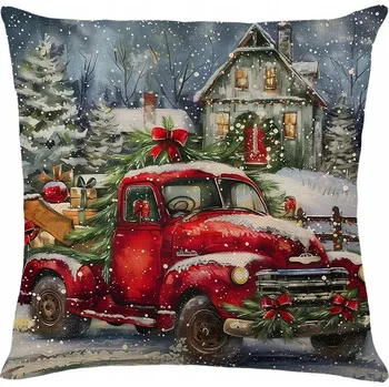 Povlak na polštářek Vánoční povlak na polštář Truck s ozdobami, 45x45 cm