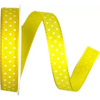 Stuha Stuha taftová HOT SPOT MINI žlutá 10mm x 2m (5,-Kč/m) (Stuha žlutá, taftová, potisk bílé puntíky, oboulící)