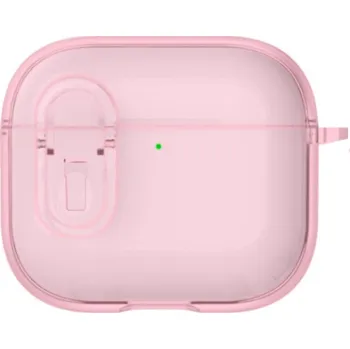 Pouzdro na mobilní telefon Transparentní obal se zapínáním a karabinou pro AirPods 4 - růžový