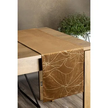 ubrus Hnědý sametový běhoun na stůl BLINK18 s květinovým vzorem 35x220 cm