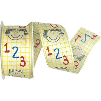 Stuha Stuha taftová ABC 40mm x 2m (Stuha dětská, taftová, jednostranný potisk, s vetkaným vlascem v lemu)