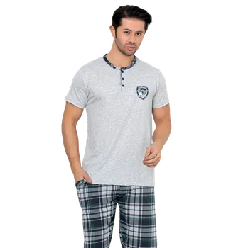 Pánské pyžamo La Penna Pánské krátké pyžamo LaPenna 22302 šedé XL Šedá