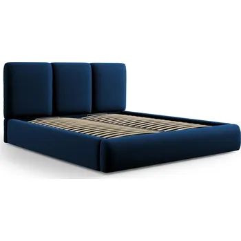 Postel Tmavě modrá sametová čalouněná dvoulůžková postel s úložným prostorem s roštem 140x200 cm Brody – Mazzini Beds ID_1725024