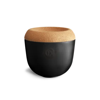 Dóza na potraviny Mísa na uskladnění česneku a cibuli 1l lanýžová - Emile Henry (Miska na skladování česneku s korkovým víkem 1l lanýžová - Emile Henry)