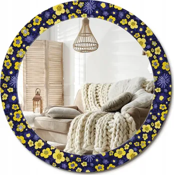 Zrcadlo Kulaté nástěnné dekorativní zrcadlo ve skleněném rámu průměr 70 cm Malé kytičky