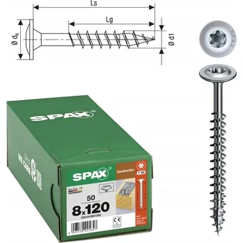 Vrut Spax Vruty do dřeva 8x120 Talíř TX Wirox 50 Ks