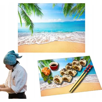 Kuchyňské prkénko VELKÉ SKLENĚNÉ PRKÉNKO NA SERVÍROVÁNÍ SUSHI Tvrzené Sklo 30x22cm vzor PLÁŽ