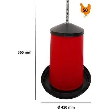 krmítko pro hospodářská zvířata Krmící automat pro kuřata s plastovým víkem, červeno-černé - 18 kg