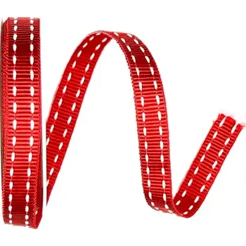 Stuha Stuha rypsová BUSTER RED prošívaná červená 15mm x 2m (9,-Kč/m) (Stuha červená, rypsová, oboustranná, prošívaná)