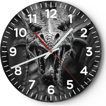 Hodiny Nástěnné hodiny do obýváku 40x40 Drak Kulatý Skleněné hodiny Loft Tiché