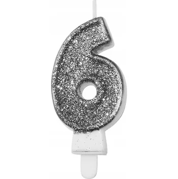 Svíčka Svíčka číslice premium č. 6 stříbrná 7,3 cm