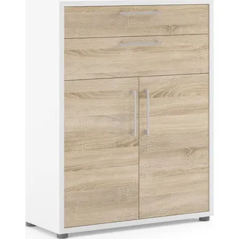 Knihovna Bílá/v přírodní barvě modulární knihovna v dekoru dubu 89x113 cm Prima – Tvilum ID_1642478