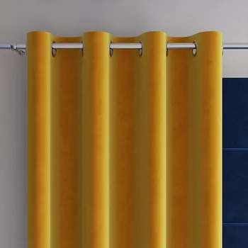 Povlečení Hořčičný sametový závěs na kroužcích VELVI 140x260 cm