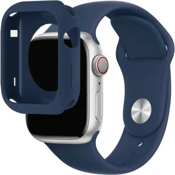 Pouzdro na mobilní telefon Silikonový řemínek se silikonovým pouzdrem pro Apple Watch 45mm / 44mm - tmavě modrý