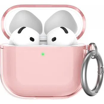 Pouzdro na mobilní telefon Transparentní obal s karabinou pro AirPods 4 - růžový