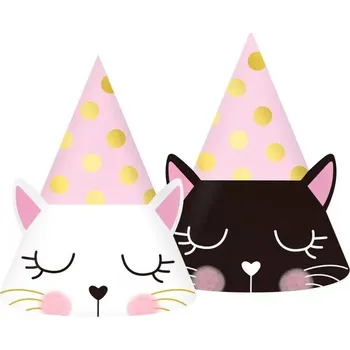 Party dekorace Party čepičky s kočkou - sada 6 ks