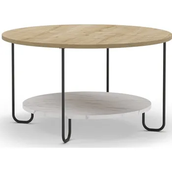 Konferenční stolek Kulatý konferenční stolek s deskou v dubovém dekoru v přírodní barvě ø 80 cm Tonka – Marckeric ID_1597684