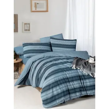 Povlečení Modré 4dílné prodloužené povlečení na dvoulůžko s prostěradlem 200x220 cm Stripes – Mila Home ID_1701200