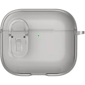 Pouzdro na mobilní telefon Transparentní obal se zapínáním a karabinou pro AirPods 4 - šedý