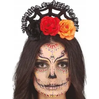 Čelenka Čelenka s červenými květy a halloweenskou pavučinou