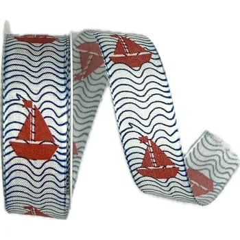 Stuha Stuha taftová SAILING BOAT bílá 25mm x 2m (Stuha taftová, jednostranný potisk, s vetkaným vlascem v obou okrajích)
