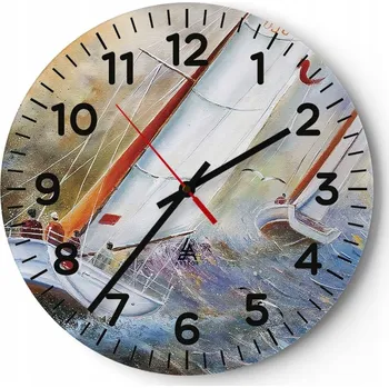 Hodiny Kuchyňské nástěnné hodiny 30x30 Plachetnice Moderní skleněné hodiny do obýváku Tiché