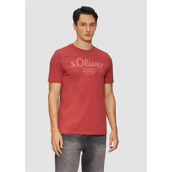 Pánské tričko s.Oliver pánské basic triko s nápisem cihlové Velikost: M
