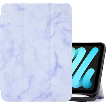 Pouzdro na mobilní telefon Mramorové pouzdro s prostorem na Apple Pencil pro iPad mini 6 / mini 7 - fialové