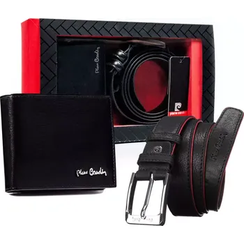 Dárková sada: kožená peněženka a pánský pásek - Pierre Cardin ČERNÁ/ČERVENÁ