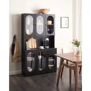 Knihovna Skleněná vitrína černá dřevotříska tvrzené sklo s policemi a zásuvkami jídelna elegantní Beliani