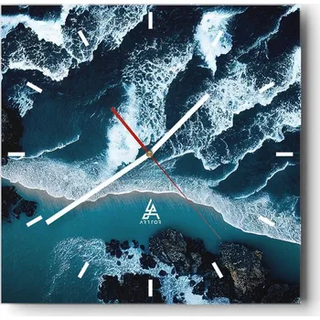 Hodiny Velké nástěnné hodiny na zeď 40x40 Klif Skleněné hodiny Čtvercové Tiché