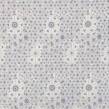 Bavlna bílá, modrý geometrický abstrakt, š.150