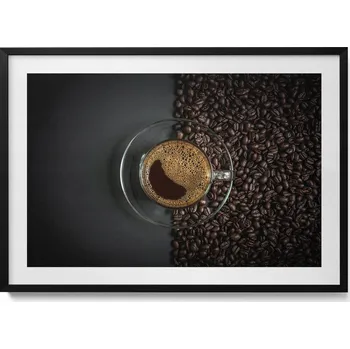 Obraz Dekorativní nástěnný obraz v černém rámu do pokoje Káva a zrna 100 x 70 cm