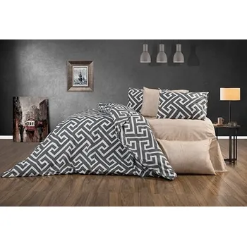 Povlečení Labyrint šedé 140 x 200, 70 x 90 cm knoflík