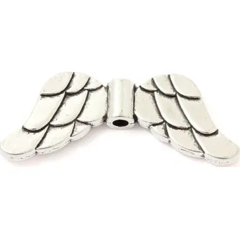 Dětské navlékací korálky Korálek kovový Andělská křídla 29,5/16,5mm staré stříbro