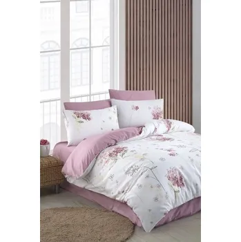 Povlečení Bílo-růžové 3dílné prodloužené povlečení na jednolůžko s prostěradlem 160x220 cm Floral – Mila Home ID_1701194