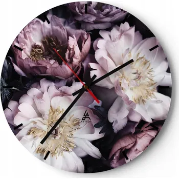 Hodiny Nástěnné hodiny do kuchyně 30x30 Pivoňky Skleněné hodiny do obýváku Loft Tiché