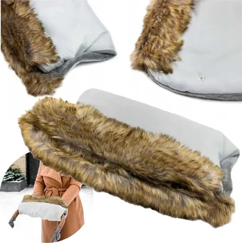 Kočárek Rukávník na kočárek/sáně s kožešinou, zateplený, měkký, univerzální, šedý