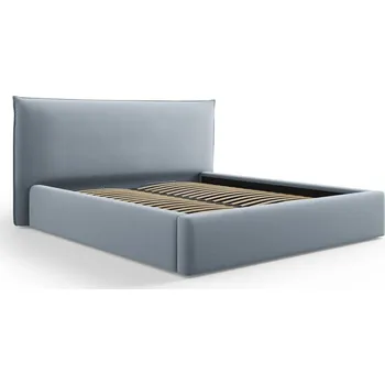 Postel Světle modrá čalouněná dvoulůžková postel s úložným prostorem a roštem 140x200 cm Elio – Milo Casa ID_1682054