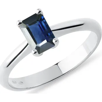 Prsten Prsten z bílého zlata se safírem v brusu emerald KLENOTA