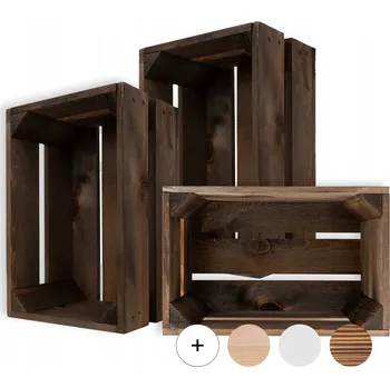 Úložný box 3x Hnědá dřevěná bedýnka z prken krabička malá truhla na květiny 30x20x15