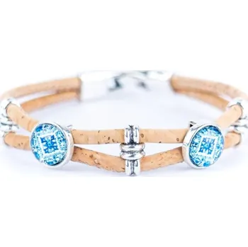 Kabelka Korkový náramek se dvěma ozdobami - Modrý