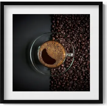 Obraz Dekorativní nástěnný obraz v černém rámu do pokoje Káva a zrna 50x50 cm