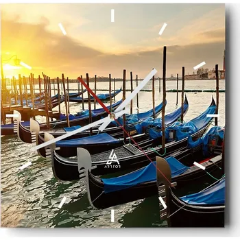 Hodiny Velké nástěnné hodiny 40x40 Benátky Skleněné hodiny Čtvercové Tiché