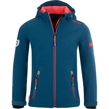 Dívčí bunda DĚTSKÁ DÍVČÍ ZATEPLENÁ SOFTSHELLOVÁ BUNDA TROLLKIDS TROLLFJORD, MIDNIGHT BLUE / CORAL Velikost: 104
