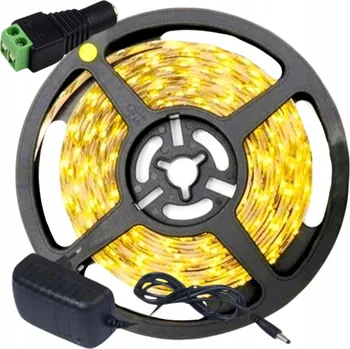 LED páska TAŚMA LED ŻÓŁTA 5M 12V SADA + NAPÁJECÍ ZDROJ + DC KONEKTOR