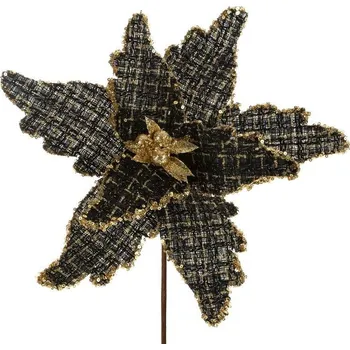 Vánoční dekorace Černý vánoční květ na stromeček 28x14 cm - sada 12 ks