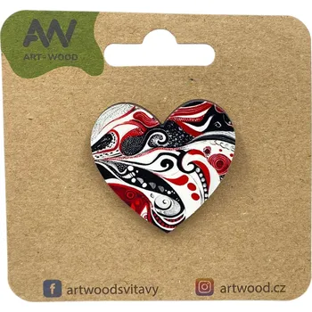 Brož art-wood.cz Dřevěná brož - srdce, síla vášně