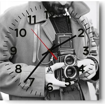 Hodiny Velké nástěnné hodiny 40x40 Fotoaparát Skleněné hodiny Tiché